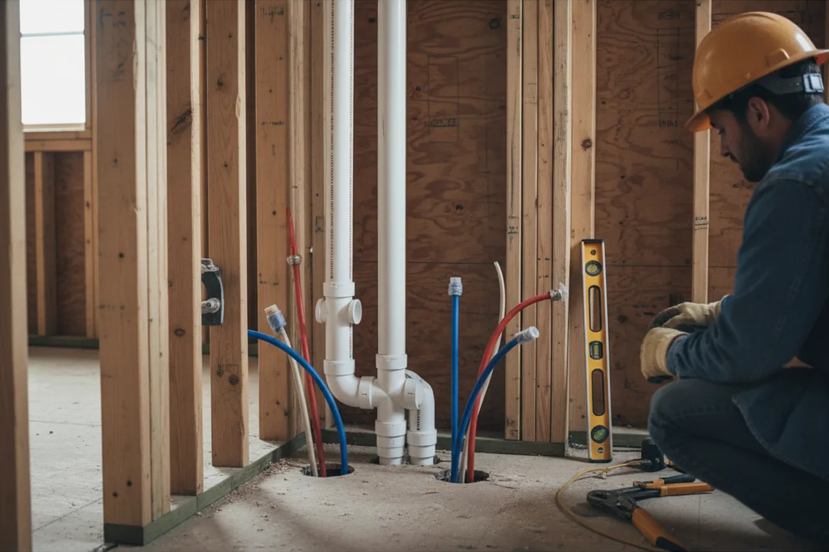 Drain and supply rough-in during Sump Pump Repair in Greenbank